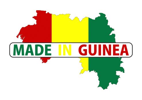 made in guinea country national flag map shape with text