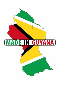 made in guyana country national flag map shape with text