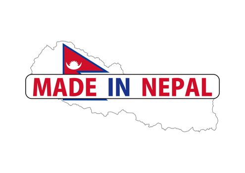 made in nepal country national flag map shape with text