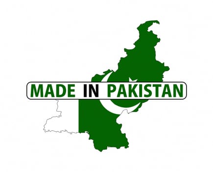 made in pakistan country national flag map shape with text