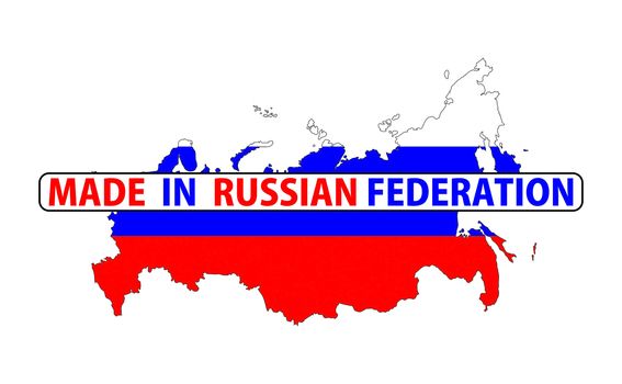made in russian federation country national flag map shape with text