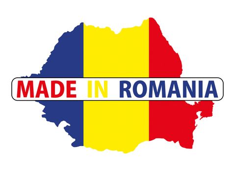 made in romania country national flag map shape with text