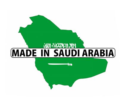 made in saudi arabia country national flag map shape with text