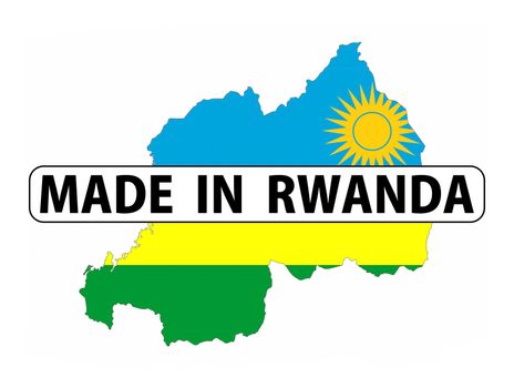 made in rwanda country national flag map shape with text