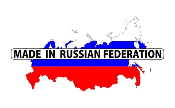 made in russian federation country national flag map shape with text