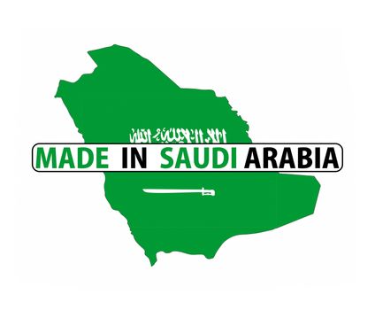 made in saudi arabia country national flag map shape with text
