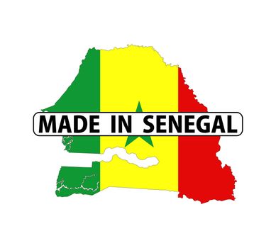 made in senegal country national flag map shape with text