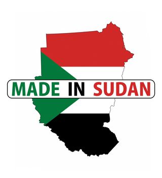 made in sudan country national flag map shape with text