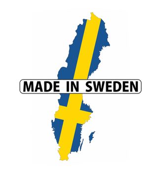 made in sweden country national flag map shape with text