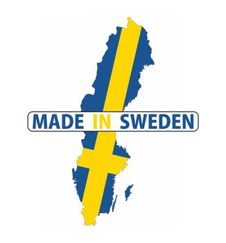 made in sweden country national flag map shape with text