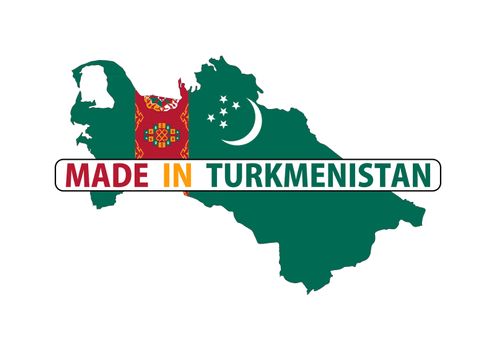 made in turkmenistan country national flag map shape with text