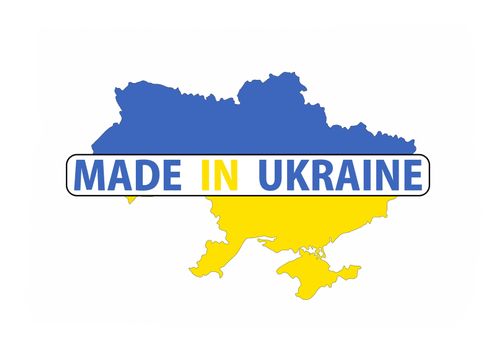 made in ukraine country national flag map shape with text
