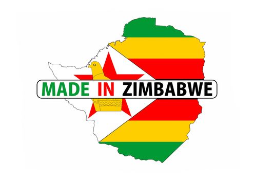 made in zimbabwe country national flag map shape with text