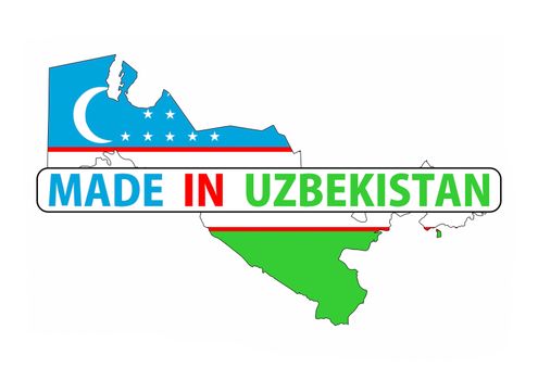 made in uzbekistan country national flag map shape with text