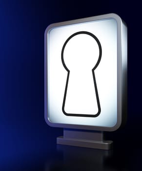 Security concept: Keyhole on advertising billboard background, 3d render