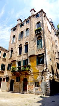 old building with brick material in old town city Venice, Italy