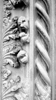 details and ornaments close up column of church in Venice, Italy