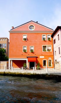 orange ancient house building in old town city Venice, Italy