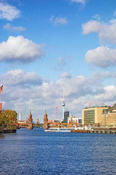 Berlin, Germany - October 29, 2013: Skyline of Berlin with view of the TV Tower at Alexanderplatz square and Bridge Oberbaumbruecke