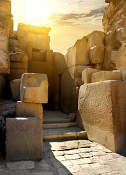 Ruined stone walls of the pharaoh tomb