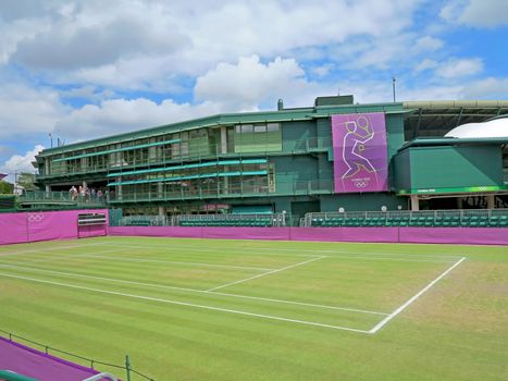 WIMBLEDON, ENGLAND - August 2nd, 2012 � One of the tennis courts at Wimbledon during the summer Olympics in London in 2012.