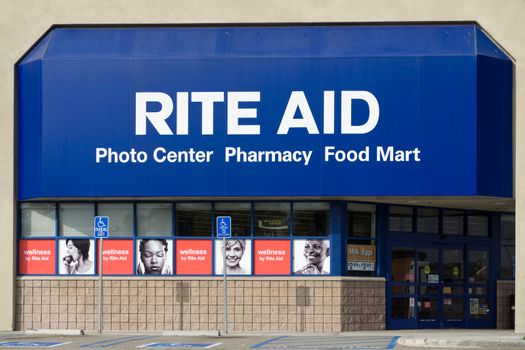 COSTA MESA, CA/USA - OCTOBER 17, 2015: Rite Aid Pharmcy store exterior. Rite Aid is a drugstore chain in the United States