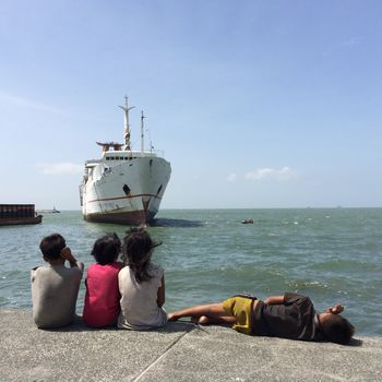 PHILIPPINES, Manila: Strong currents triggered by Typhoon Koppu pushed the MV Mary the Queen passenger boat close to the bay near Manila, Philippines, as captured on October 20, 2015. At least 16 people have died and more than 60,000 forced to leave their homes in the wake of Koppu, the second strongest storm to lash the Philippines this year. 