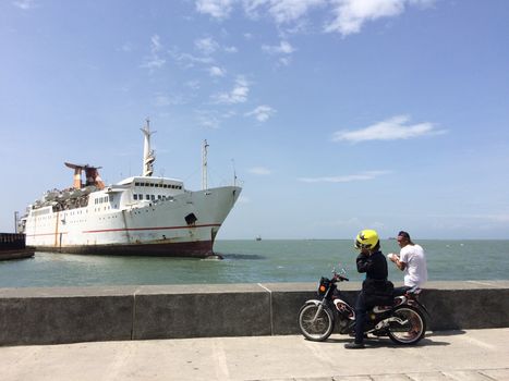 PHILIPPINES, Manila: Strong currents triggered by Typhoon Koppu pushed the MV Mary the Queen passenger boat close to the bay near Manila, Philippines, as captured on October 20, 2015. At least 16 people have died and more than 60,000 forced to leave their homes in the wake of Koppu, the second strongest storm to lash the Philippines this year. 