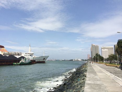 PHILIPPINES, Manila: Strong currents triggered by Typhoon Koppu pushed the MV Mary the Queen passenger boat close to the bay near Manila, Philippines, as captured on October 20, 2015. At least 16 people have died and more than 60,000 forced to leave their homes in the wake of Koppu, the second strongest storm to lash the Philippines this year. 