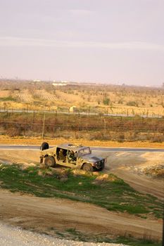 Israel army patrol jeep near gaza border