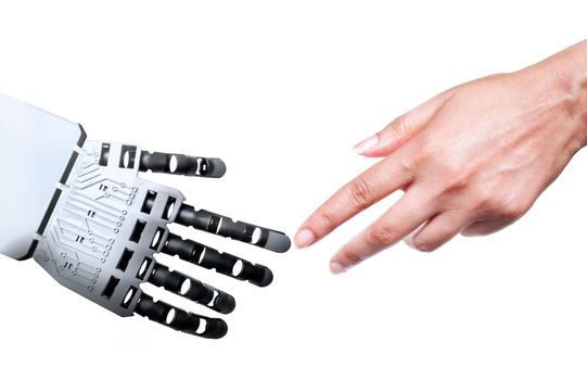 Robot and human touching forefingers 