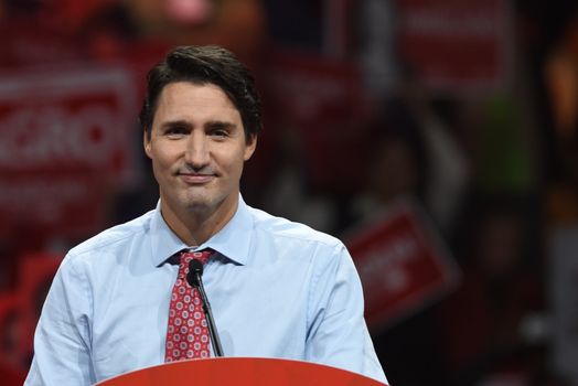 CANADA, Brampton : Liberal Leader Justin Trudeau attended an election rally in the city of Brampton near Toronto, Canada on 4th October 2015. Justin Trudeau will become the next Prime Minister of Canada after the Liberal Party captured majority government in Canada's federal elections.  