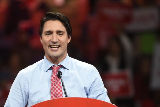 CANADA, Brampton : Liberal Leader Justin Trudeau attended an election rally in the city of Brampton near Toronto, Canada on 4th October 2015. Justin Trudeau will become the next Prime Minister of Canada after the Liberal Party captured majority government in Canada's federal elections.  