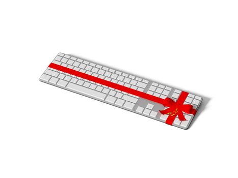 keyboard wrapped with color ribbon, on white background