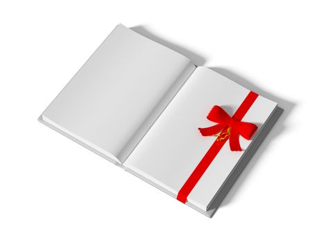 book wrapped with color ribbon, on white background