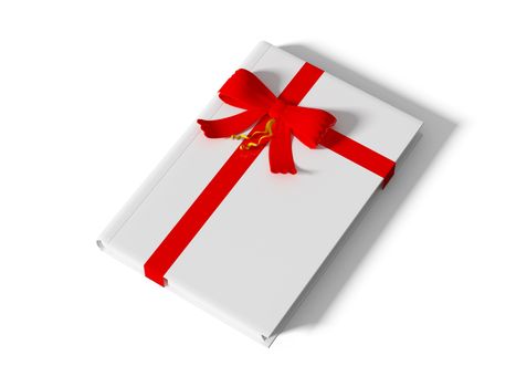 book wrapped with color ribbon, on white background