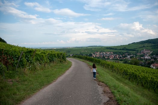 Hiking in Alsace with vinewyard views in France vacation