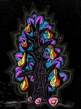 Colorful fabulous magic tree pear on black background  avocado bright colors