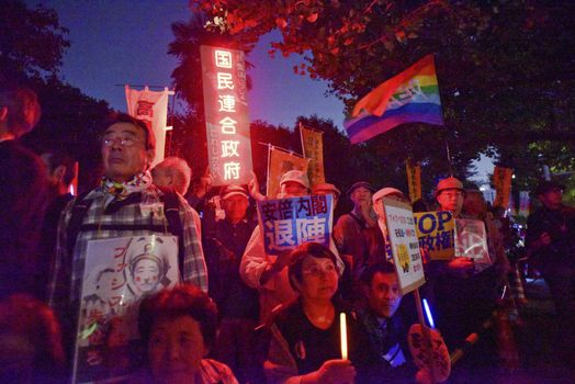 JAPAN, Tokyo : Thousands of people protest in Tokyo outside of Japan's parliament against new legislation that would allow the military to deploy overseas on October 19, 2015. The changes would allow Japanese troops to fight abroad for the first time since World War Two.