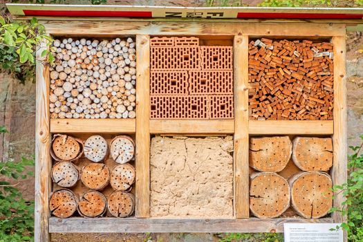Fischbach bei Dahn, Germany - September 29, 2013: Nest wall at the Biosphaerenhaus Pfaelzerwald / Nordvogesen (Biosphere house). It shows possibilities for bees and insects to nest