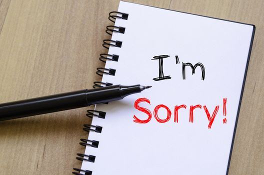 I'm sorry text concept write on notebook
