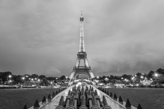 Beautiful view of Eiffel Tower from the Trocadero, Paris, France (Black and White)