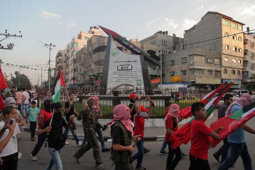 GAZA, Gaza City: Members of the Popular Front for the Liberation of Palestine participate in a protest in Gaza on October 20, 2015. The group is rallying against what it perceives to be Israeli aggression in Jerusalem, the occupied West Bank and Gaza region over the past month, during which an upsurge of violence, including stabbing and gun attacks, has led to the deaths of at least 37 Palestinians and seven Israelis.   