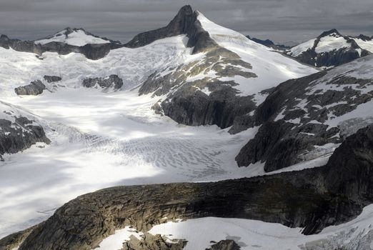 Aerial view of the Juneau Icefields in Alaska, USA.