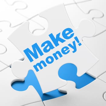 Business concept: Make Money! on White puzzle pieces background, 3d render