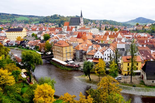 Cesky Krumlov oldtown city and river in Autumn