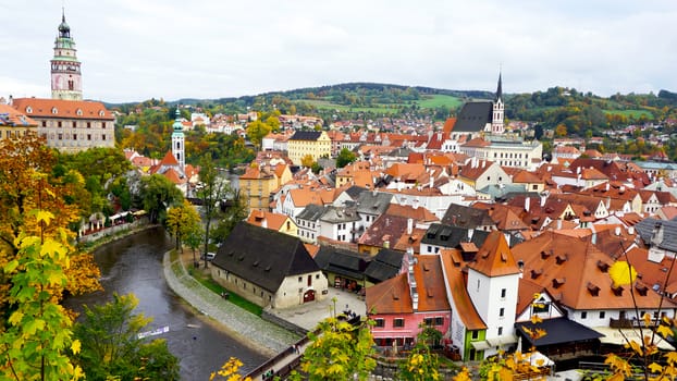 Cesky Krumlov oldtown city and river view in Autumn