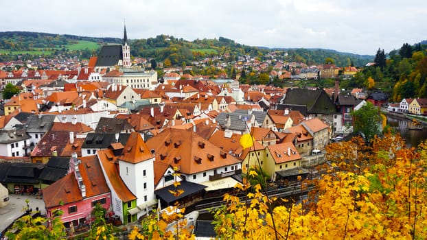 Cesky Krumlov oldtown city and river scenery in Autumn