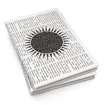 Vacation concept: Pixelated black Sun icon on Newspaper background