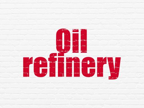 Industry concept: Painted red text Oil Refinery on White Brick wall background